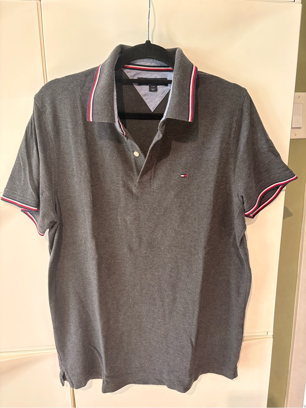 Tommy Hilfiger Dark Gray Polo with Red-White-Navy Trim